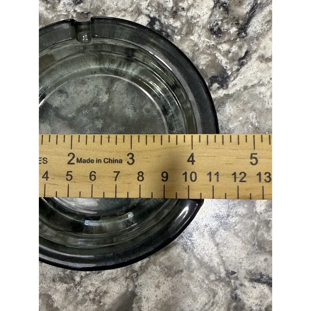 Vintage Smoky Gray Round Glass Ashtray 3 Slot 4.5